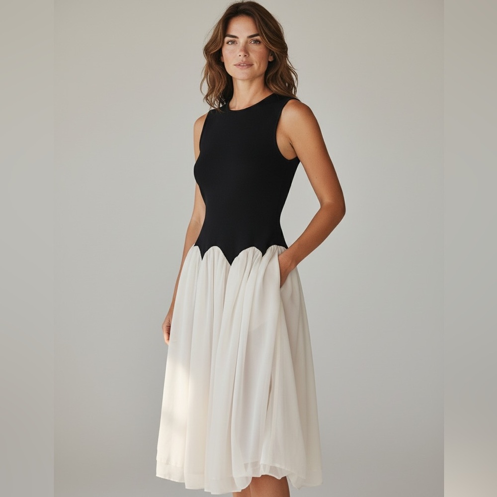 Black and White Fitted Bodice Dress